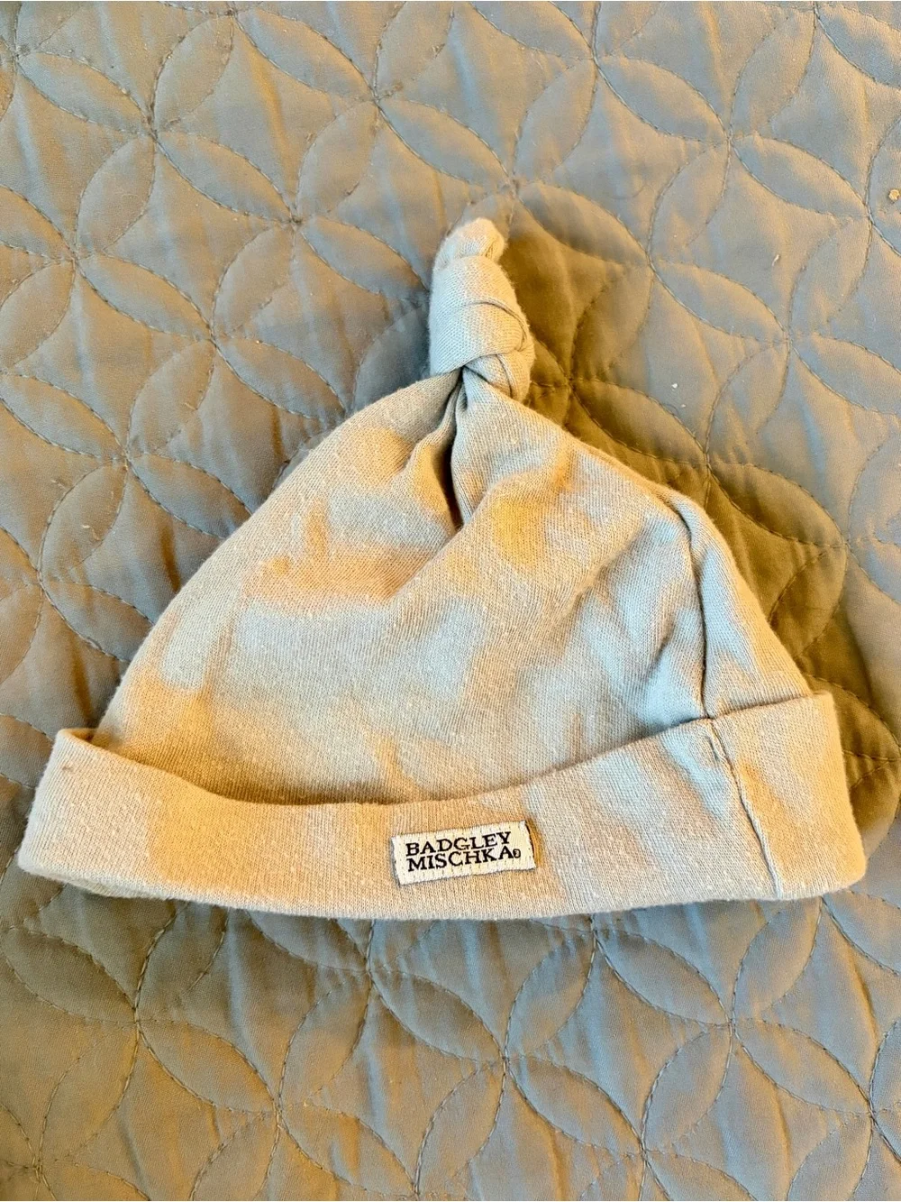 Badgley Mischka Baby 3-6month Beige Knot-Top Baby Beanie